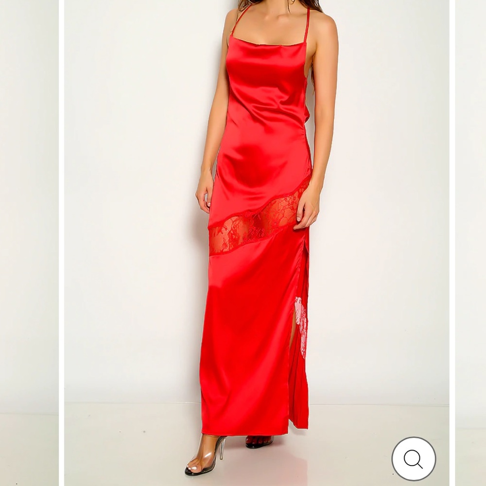 New faux Satin lace long maxi dress |red long sexy maxi dress| maxi casual dress - Picture 1 of 4